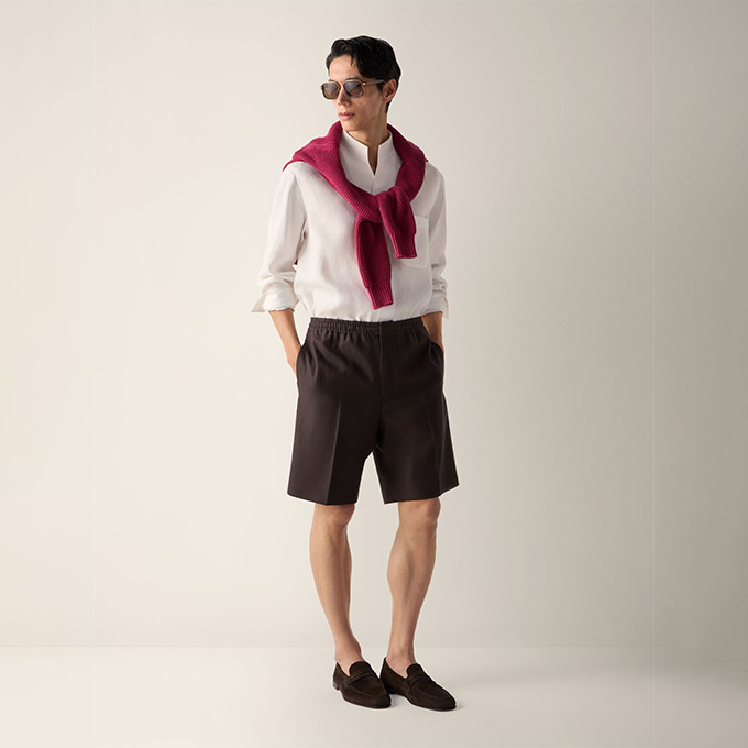 zegna oasi lino pure linen casual drawstring shorts